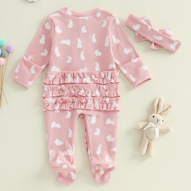 YINGISFITM My First Easter Baby Girl Boy Outfit Footie Romper Waffle Knit Zipper Onesie Jumpsuit Newborn Easter Clothes (Pink bunny, 0-3 Months) - Image 3