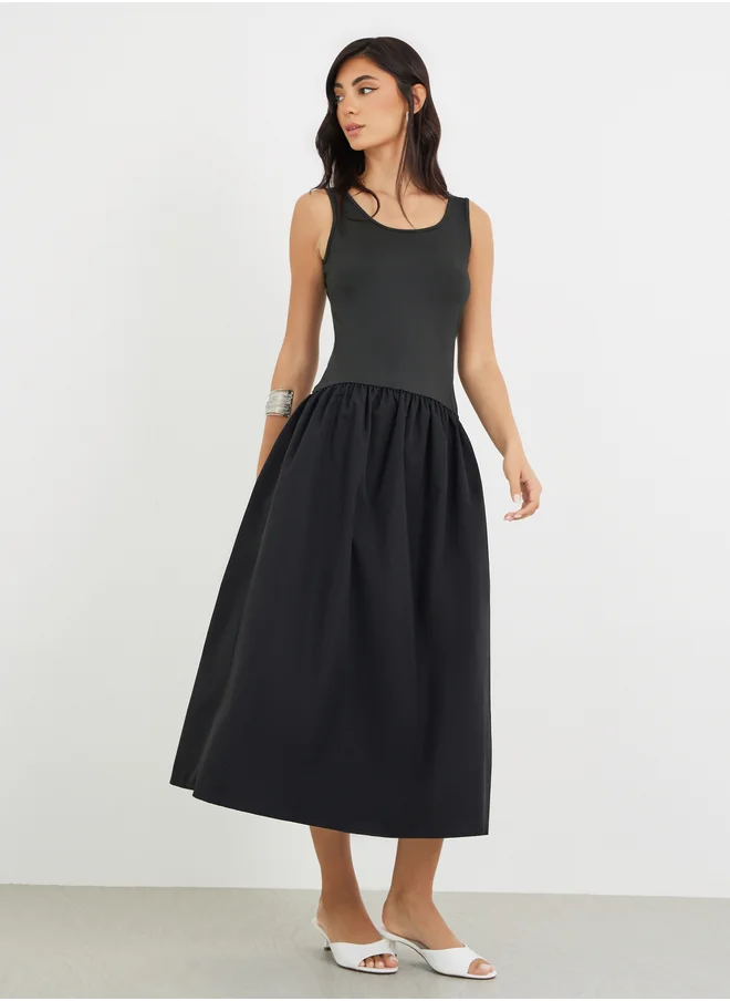 Styli Styli Solid Sleeveless A-Line Midi Dress