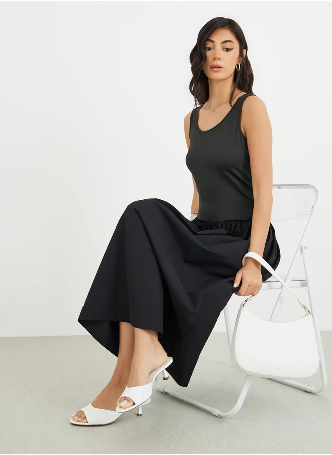 Styli Styli Solid Sleeveless A-Line Midi Dress