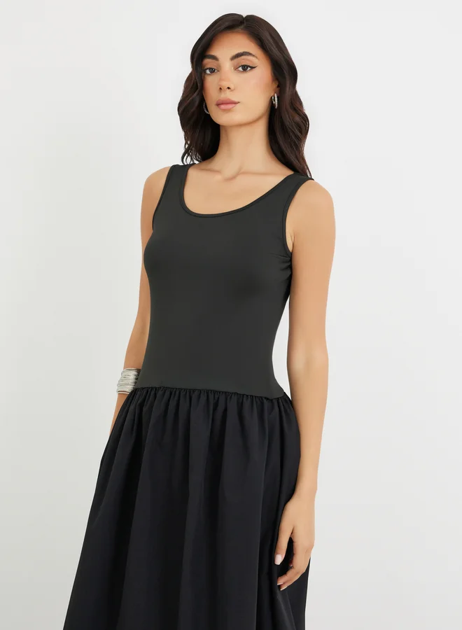 Styli Styli Solid Sleeveless A-Line Midi Dress