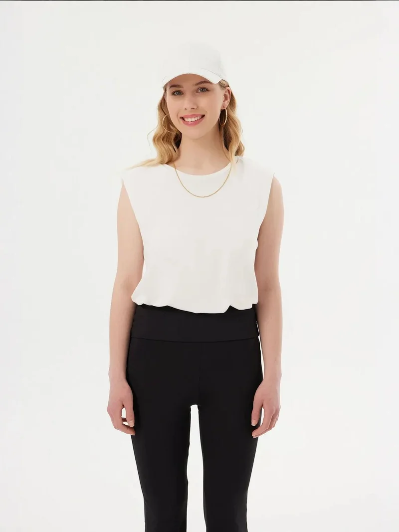 HICCUP Round Neck Raw Edge Sleeveless Tank Top