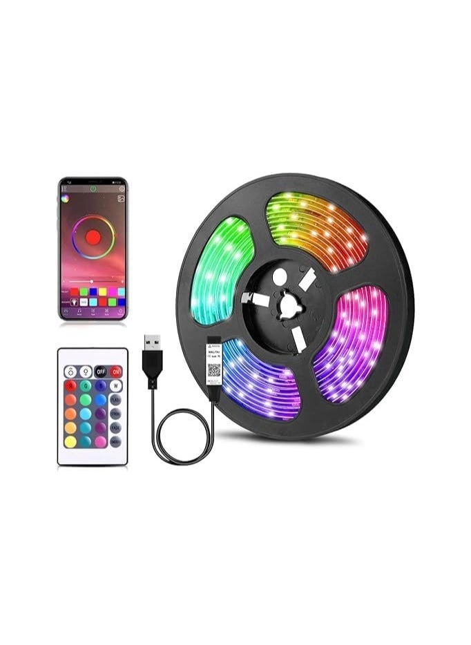 ELTRAZONE 5m Bluetooth LED Strip with USB RGB TV Backlight – Smart App Controlled and Music Sync LED Lights | 24-Button Remote Included | Perfect for Home, Bedroom, and TV Decoration | Adjustable Brightness and Color Modes for Dynamic Ambiance | Easy Installation and USB Powered - Image 1