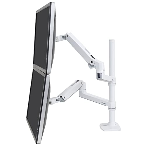 Ergotron – LX Vertical Stacking Dual Monitor Arm, VESA Desk Mount – for 2 Monitors Up to 40 Inches, 7 to 22 lbs Each – Tall Pole, White - Image 1