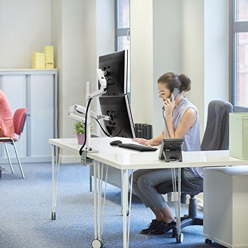 Ergotron – LX Vertical Stacking Dual Monitor Arm, VESA Desk Mount – for 2 Monitors Up to 40 Inches, 7 to 22 lbs Each – Tall Pole, White - Image 4