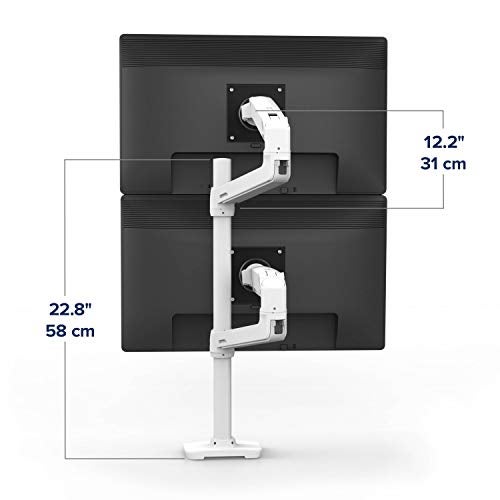 Ergotron – LX Vertical Stacking Dual Monitor Arm, VESA Desk Mount – for 2 Monitors Up to 40 Inches, 7 to 22 lbs Each – Tall Pole, White - Image 2