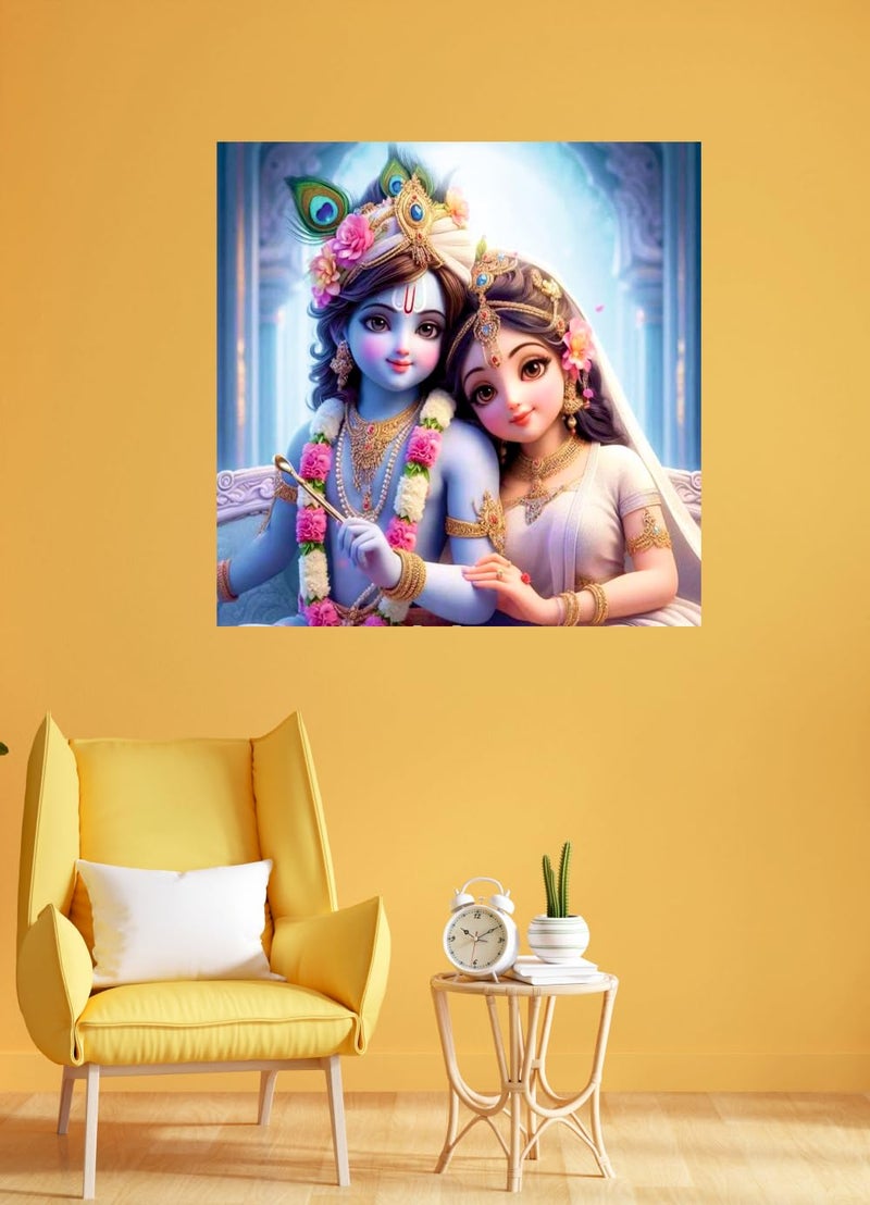 Sky Flying Vinyl Radha And Krishna Religion Wall Poster For Living Room Bad Pooja Office Size 46Cm X 46CmselfAdhesive Smooth Surface 46 Cms - Image 2