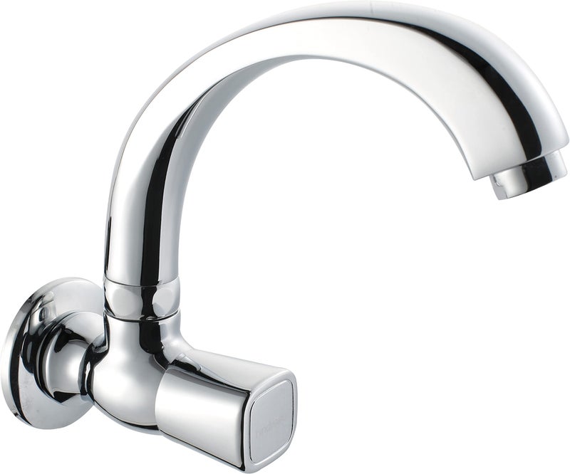 Hindware F740024CP Dove Kitchen Sink Tap with Swivel Spout (Wall Mounted), Brass with Chrome Finish - Image 1