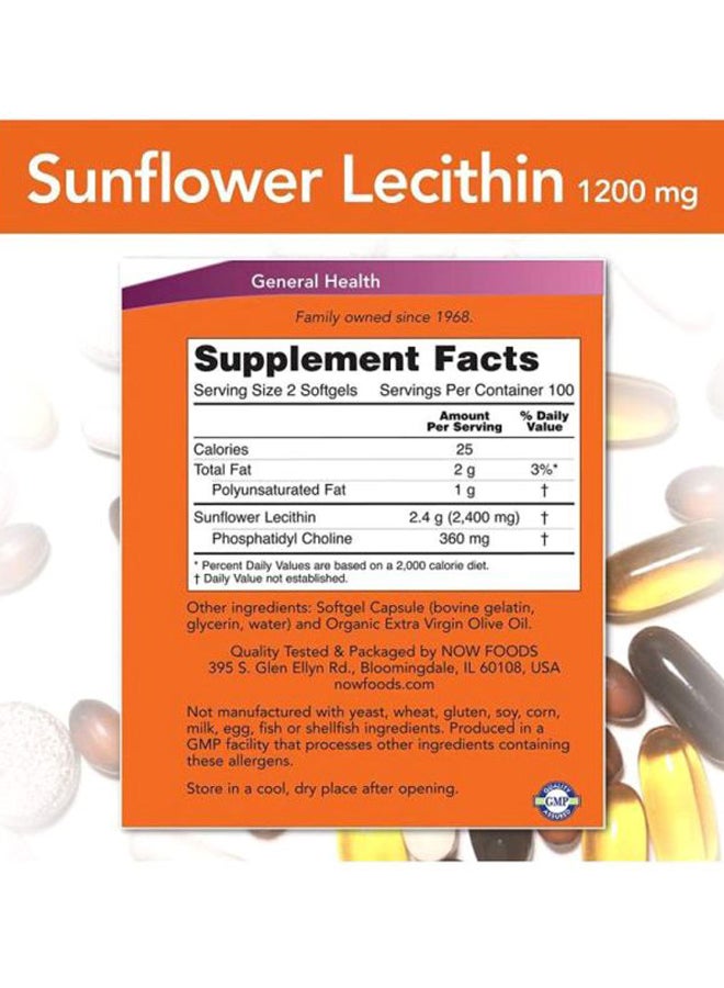 Now Foods Sunflower Lecithin 1200mg 200 Softgels. - Image 2