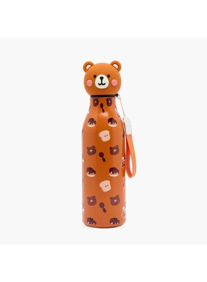 لايف ستايل Bear Print Stainless Steel Water Bottle with Wristlet Strap - 550 ml