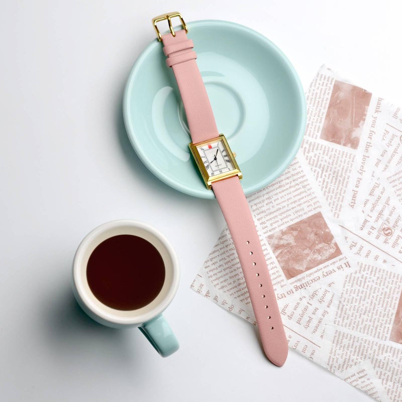 WOCCI 14mm Lug Width, Elegant Watch Band, Genuine Leather Replacement Strap with Gold Buckle (Light Pink) - Image 2