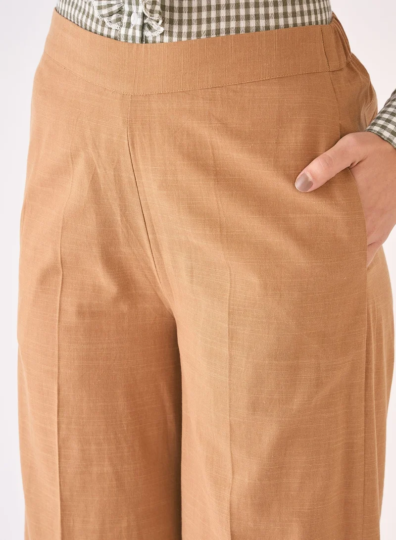 سولت اتاير Women's Mid Rise Wide Leg Trousers with Elasticated Back Waist and Convenient Side Inseam Pockets for Stylish Comfort in Every Occasion