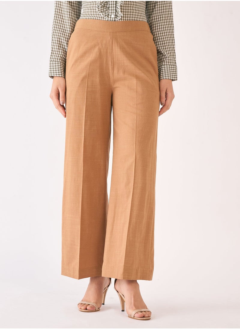 Salt Attire Women's Mid Rise Wide Leg Trousers with Elasticated Back Waist and Convenient Side Inseam Pockets for Stylish Comfort in Every Occasion  - Image 1
