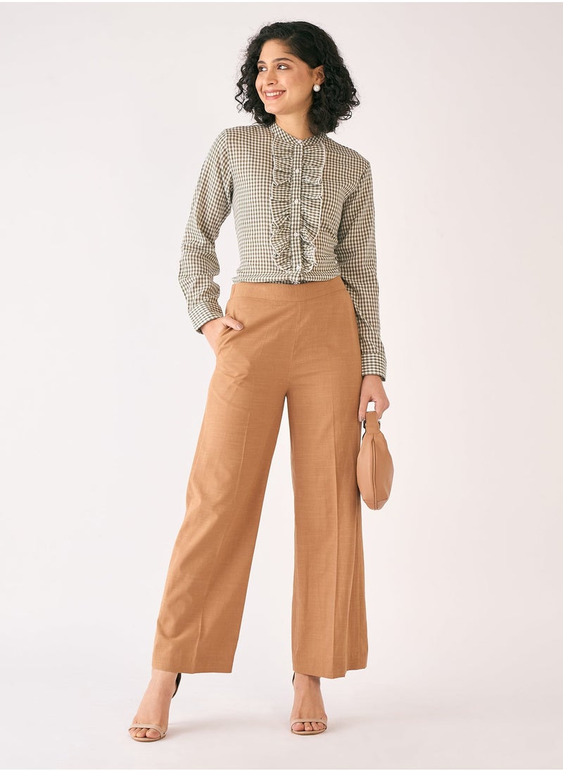 Salt Attire Women's Mid Rise Wide Leg Trousers with Elasticated Back Waist and Convenient Side Inseam Pockets for Stylish Comfort in Every Occasion  - Image 4