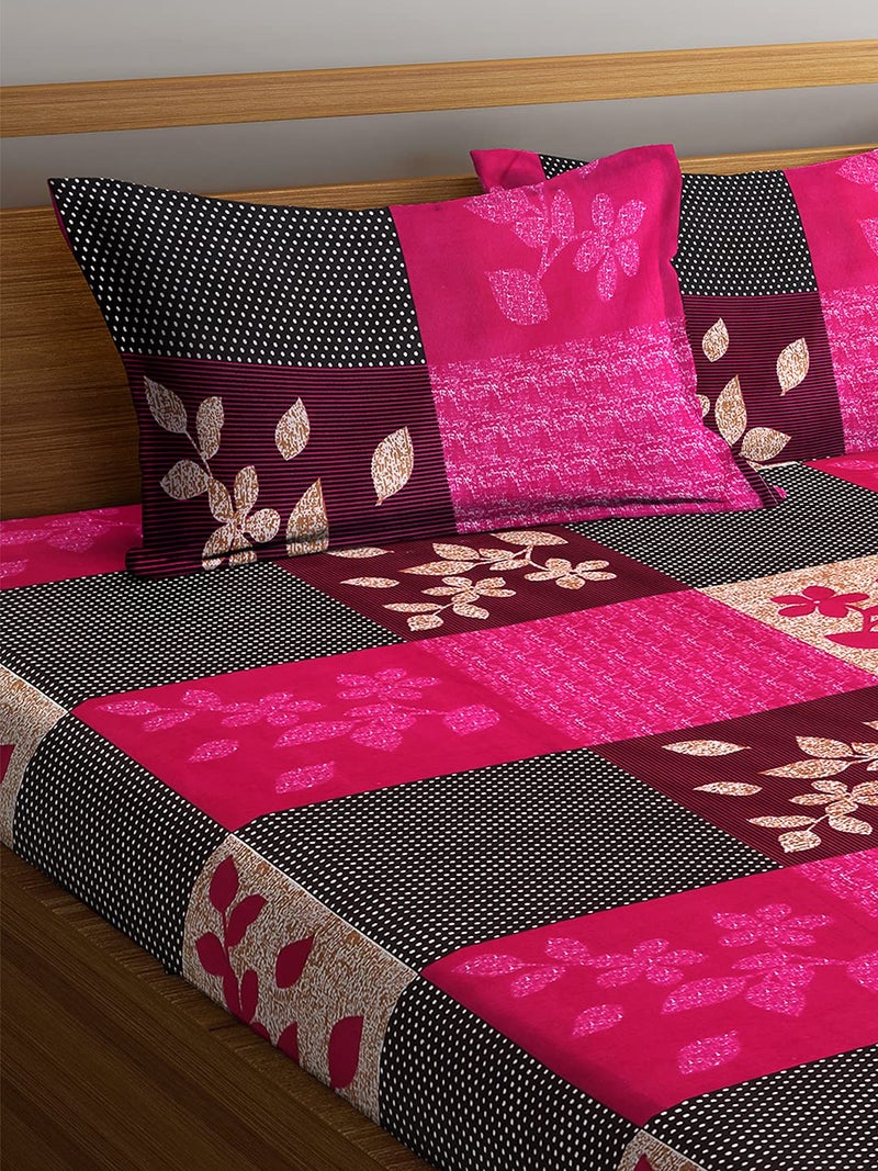 Fashion String 144 TC Microfibre Pink Double Bedsheet with 2 Pillow Covers - Image 3