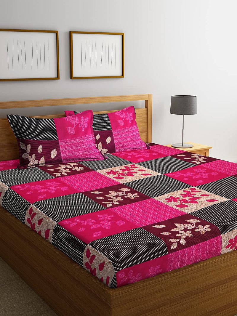 Fashion String 144 TC Microfibre Pink Double Bedsheet with 2 Pillow Covers - Image 1