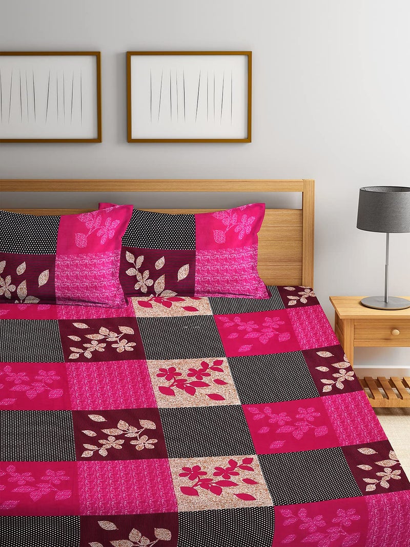 Fashion String 144 TC Microfibre Pink Double Bedsheet with 2 Pillow Covers - Image 2