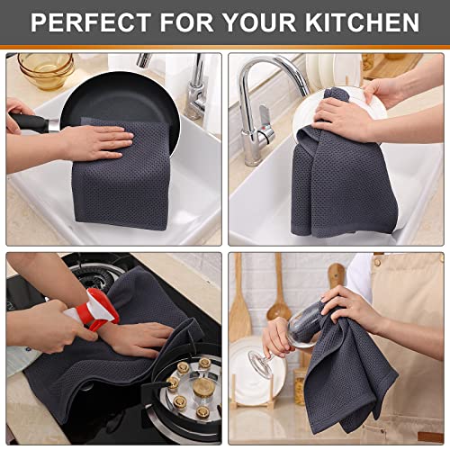 Kitinjoy 100% Cotton Waffle Weave Kitchen Towels, 4-Pack Super Soft and Absorbent Dish Towels for Drying Dishes, Kitchen Hand Towels, 13 in x 28 in, Dark Grey - Image 4