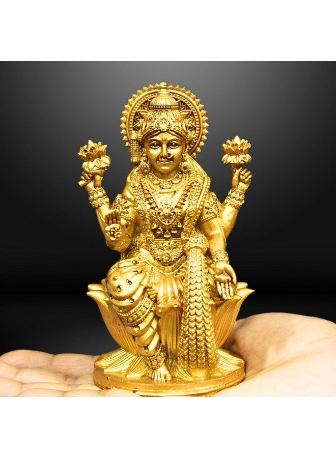 NEEANN NEEANN Goddess Lakshmi Laxmi Devi MATA Idol - 4.5 Inches Polystone Material Murti - Colour - Brass, Silver - Perfect Statue for Car Dashboard, Home, and Office Decor Indian God Small Size (Brass)  - Image 1
