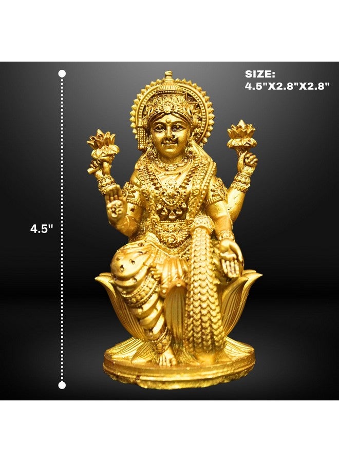 NEEANN NEEANN Goddess Lakshmi Laxmi Devi MATA Idol - 4.5 Inches Polystone Material Murti - Colour - Brass, Silver - Perfect Statue for Car Dashboard, Home, and Office Decor Indian God Small Size (Brass)  - Image 2