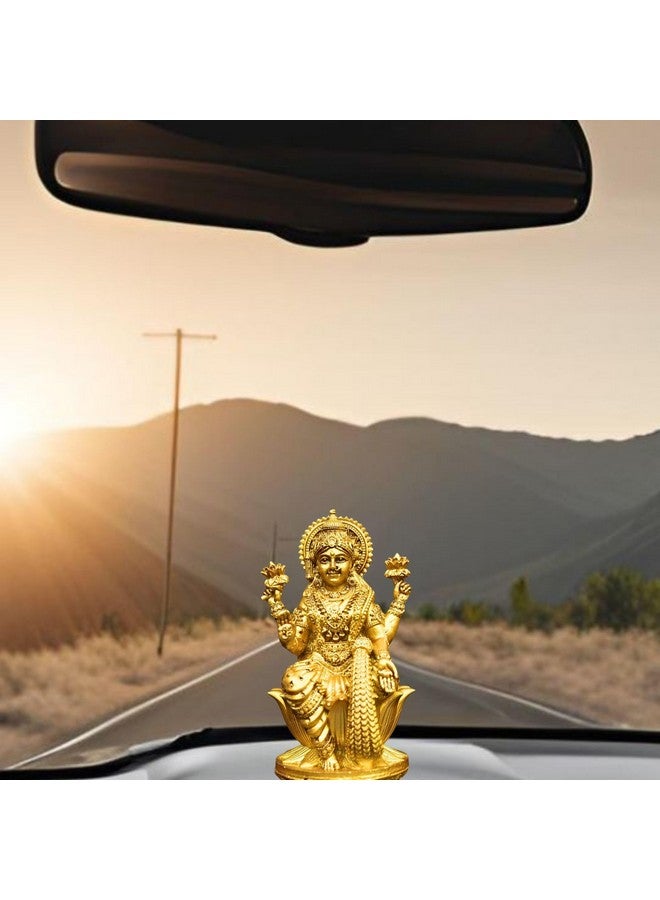 NEEANN NEEANN Goddess Lakshmi Laxmi Devi MATA Idol - 4.5 Inches Polystone Material Murti - Colour - Brass, Silver - Perfect Statue for Car Dashboard, Home, and Office Decor Indian God Small Size (Brass)  - Image 5