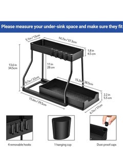 TOMSHOO Under Sink Organizer, 2 Tier Bathroom Cabinet Organizer with Sliding Basket, Multi-Purpose Under Sink Organizers and Storage for Bathroom Kitchen (4 Hooks,1 Cup)  - Image 2