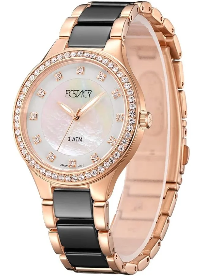 إكستاسي Ecstacy Women's Japan Quartz Movement Watch, Analog Display and Ceramic Strap - E9511-KCBM, Rose Gold