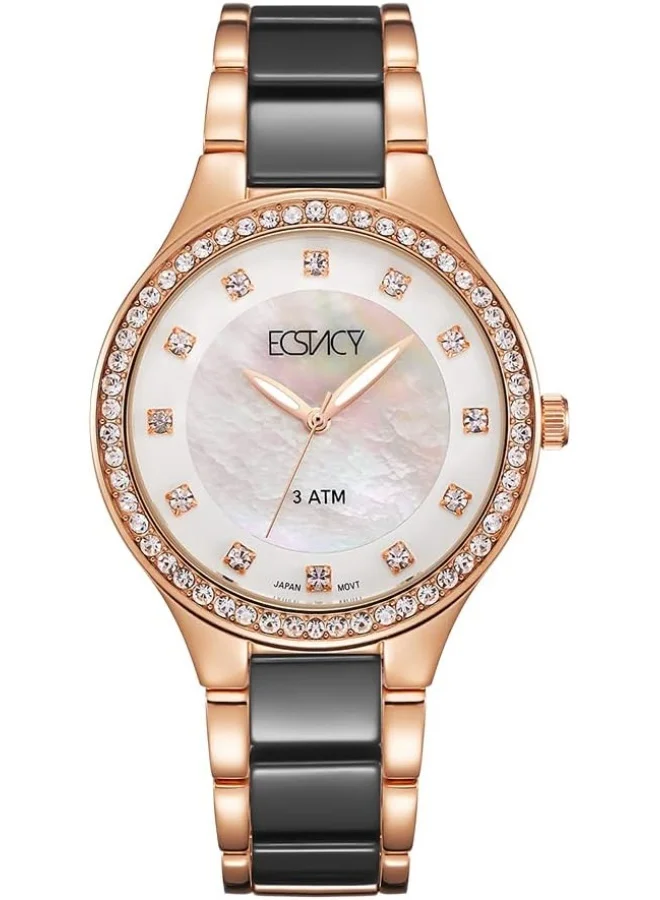 إكستاسي Ecstacy Women's Japan Quartz Movement Watch, Analog Display and Ceramic Strap - E9511-KCBM, Rose Gold