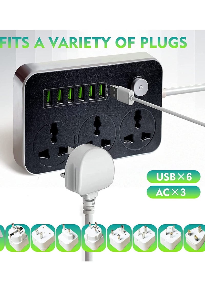 Generic Power Strips Extension Cord 3 Outlets, Power Socket with 6 USB Ports Universal Charging Socket with 2M Bold Extension Cord  - Image 1