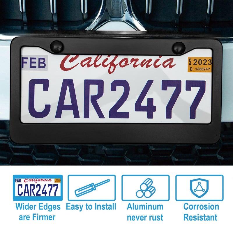 lengnoyp 2PCS Matte Black License Plate Frames, 2 Holes Solid Aluminum License Plate Holder, Universal Car License Plate Frame for Man, Licence Plate Frame Black and Screws, by Lengnoyp - Image 3