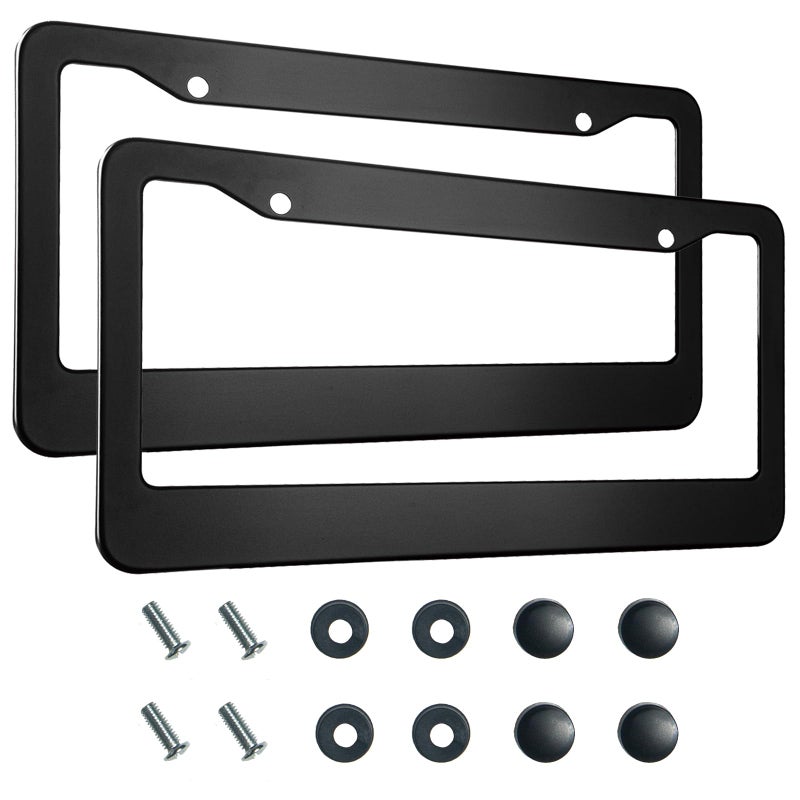 lengnoyp 2PCS Matte Black License Plate Frames, 2 Holes Solid Aluminum License Plate Holder, Universal Car License Plate Frame for Man, Licence Plate Frame Black and Screws, by Lengnoyp - Image 1
