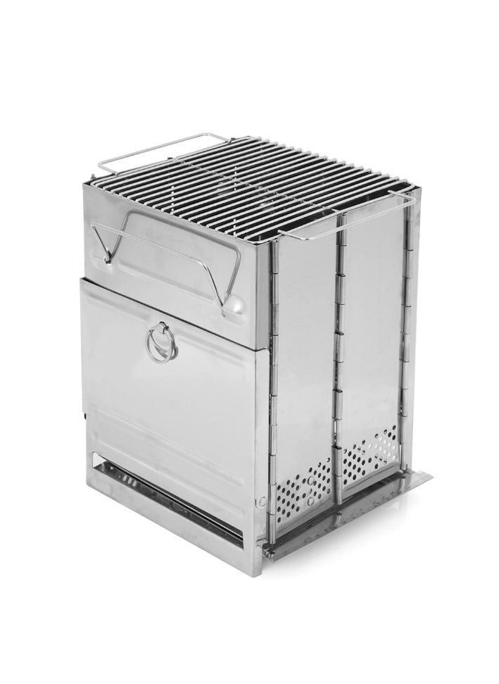 OCTOBER Outdoor Ultra Light Portable Folding Stainless Steel Barbecue Grill Charcoal Firewood Stove Outdoor Camping Heating Stove Small (14 * 14 * 21cm)  - Image 1