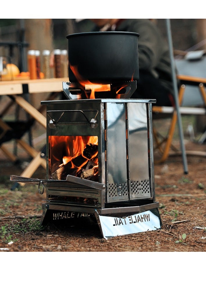 OCTOBER Outdoor Ultra Light Portable Folding Stainless Steel Barbecue Grill Charcoal Firewood Stove Outdoor Camping Heating Stove Small (14 * 14 * 21cm)  - Image 3