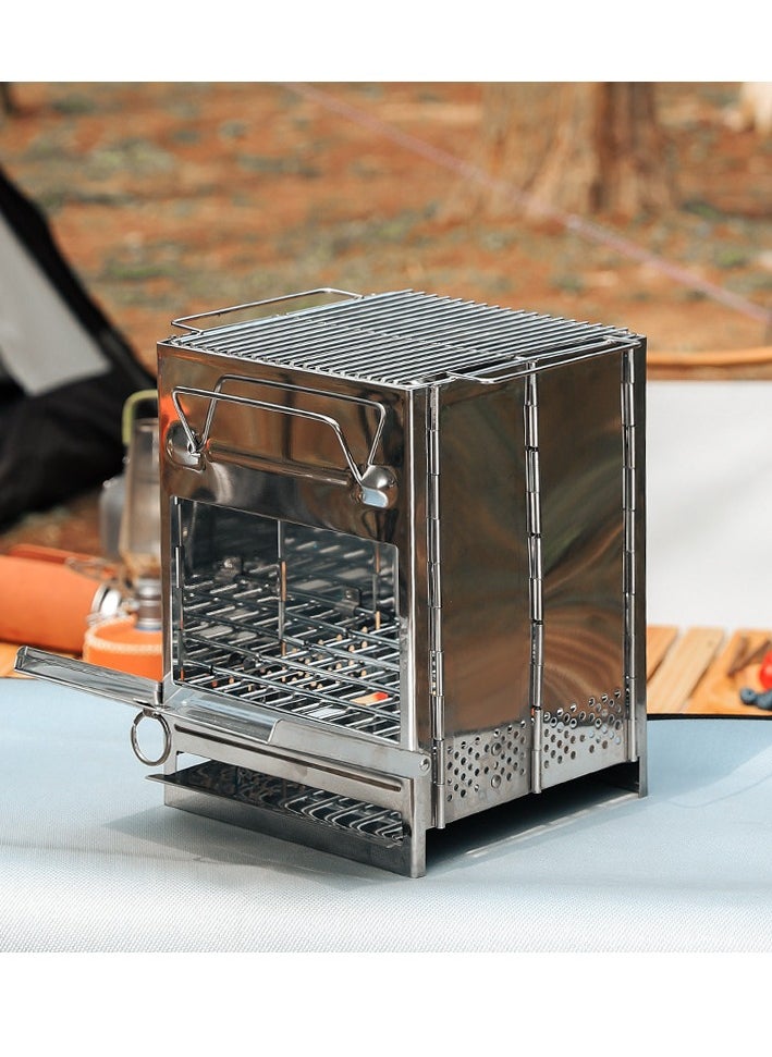 OCTOBER Outdoor Ultra Light Portable Folding Stainless Steel Barbecue Grill Charcoal Firewood Stove Outdoor Camping Heating Stove Small (14 * 14 * 21cm)  - Image 2
