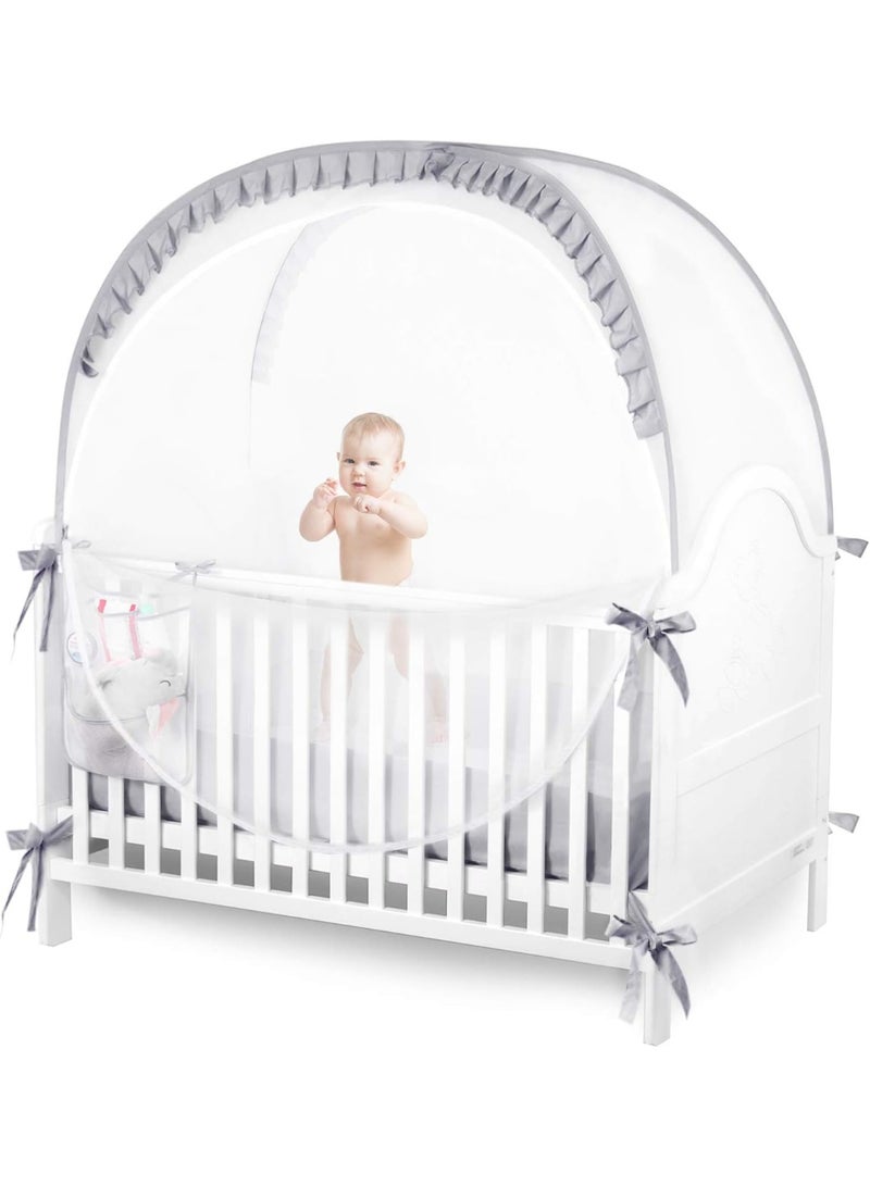 GUDOO Mosquito Net for Baby Bed Pop Up Crib Tent with Crib Net for Keep Baby in Breathable Mesh Stops Toddler from Climbing Out of Crib Double Zipper and Strong Rods for Easy Install - Image 1