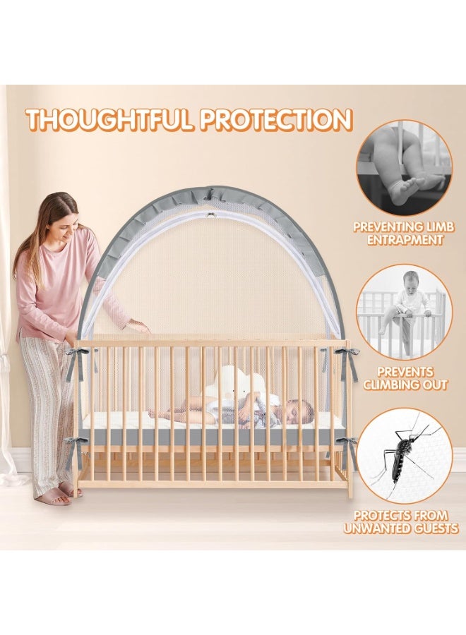 GUDOO Mosquito Net for Baby Bed Pop Up Crib Tent with Crib Net for Keep Baby in Breathable Mesh Stops Toddler from Climbing Out of Crib Double Zipper and Strong Rods for Easy Install - Image 3