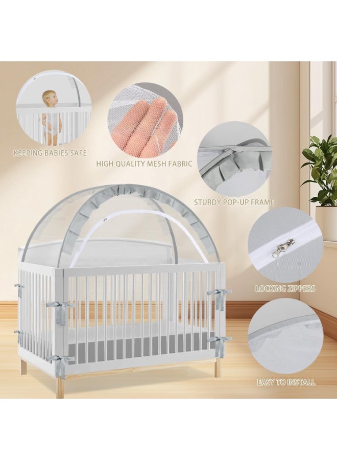 GUDOO Mosquito Net for Baby Bed Pop Up Crib Tent with Crib Net for Keep Baby in Breathable Mesh Stops Toddler from Climbing Out of Crib Double Zipper and Strong Rods for Easy Install - Image 4