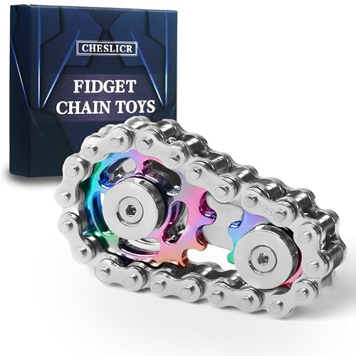 CHESLICR Fidget Spinner Toy for Adults Metal Figette Bike Chain Easter Basket Stuffer for Adult Men Pain Stim ADHD Teen Cool Gadgets Quiet Desk Offices Anxiety Relief Items Stress Tool Sensory Spiky Color - Image 1