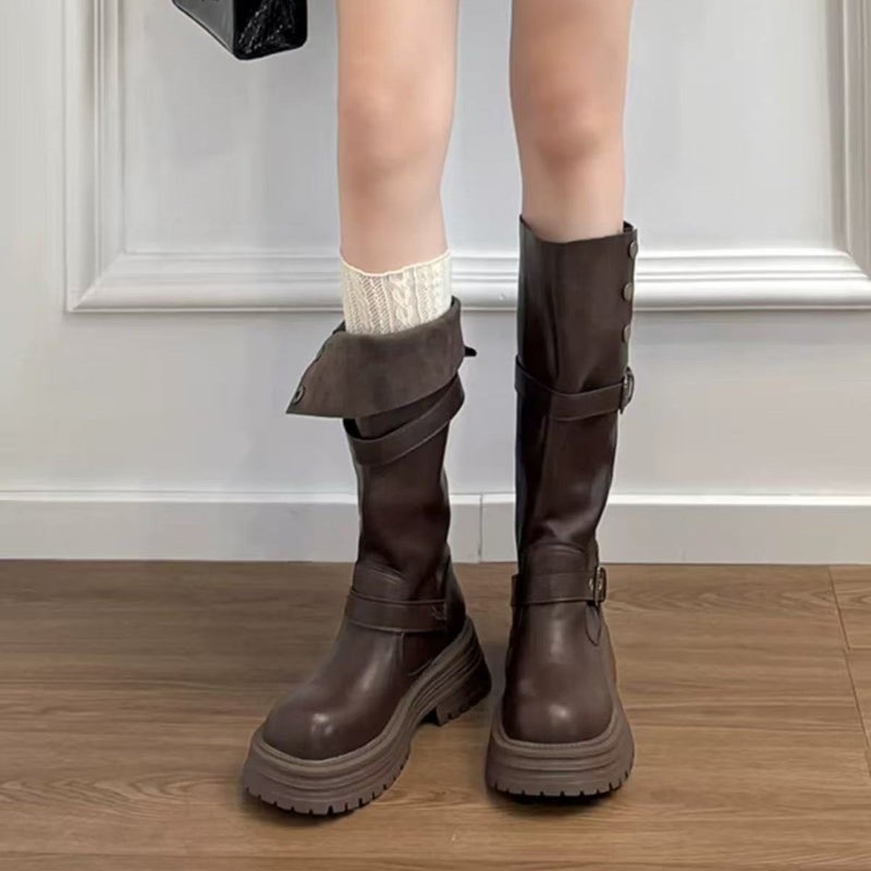 Sheepskin Version ~ Brown Martin Boots With Hidden Height Increase For Women, Retro Melard Two-Way Wear Thick-Soled Short Boots - Image 4