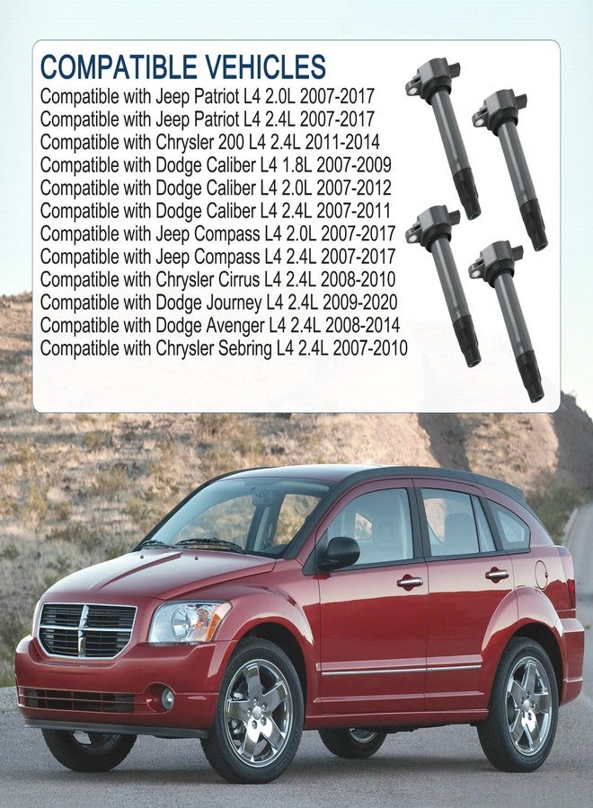 DICMIC مجموعة ملفات إشعال DICMIC مكونة من 4 قطع، متوافقة مع سيارات كرايسلر 200، سيروس، سيبرينغ، دودج أفنجر، كاليبر، جورني، جيب كومباس، باتريوت، محرك 4 أسطوانات سعة 2.4 لتر. بديل للأرقام التالية: UF557، 4606824AB، 4606824AC، 5C1644، E1057، 52-1881 - Image 2