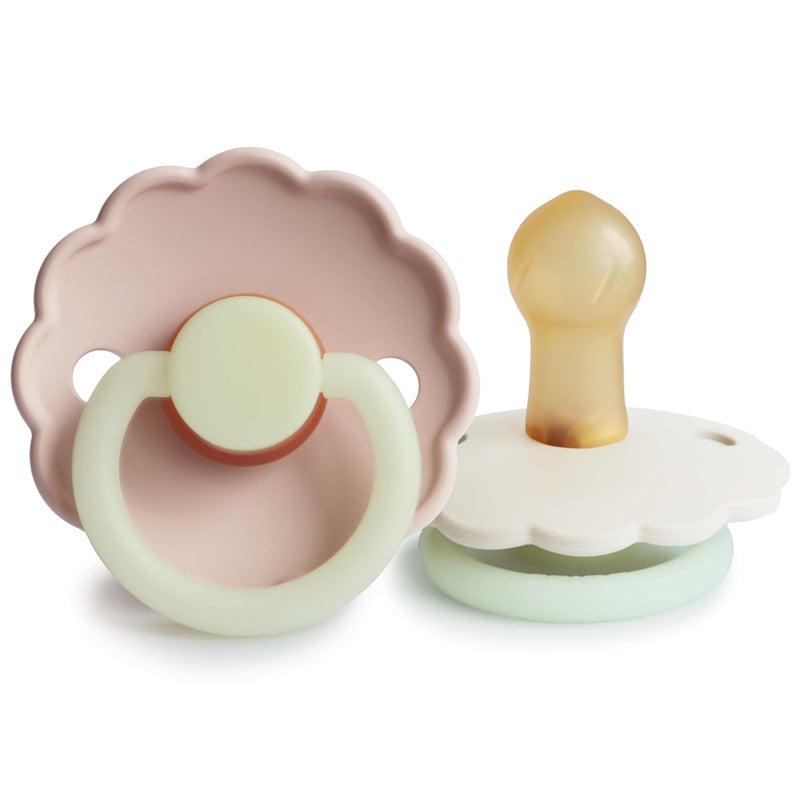 FRIGG Daisy Night Natural Rubber Baby Pacifier | Made in Denmark | BPA-Free (Blush/Cream, 0-6 Months) 2-Pack - Image 1