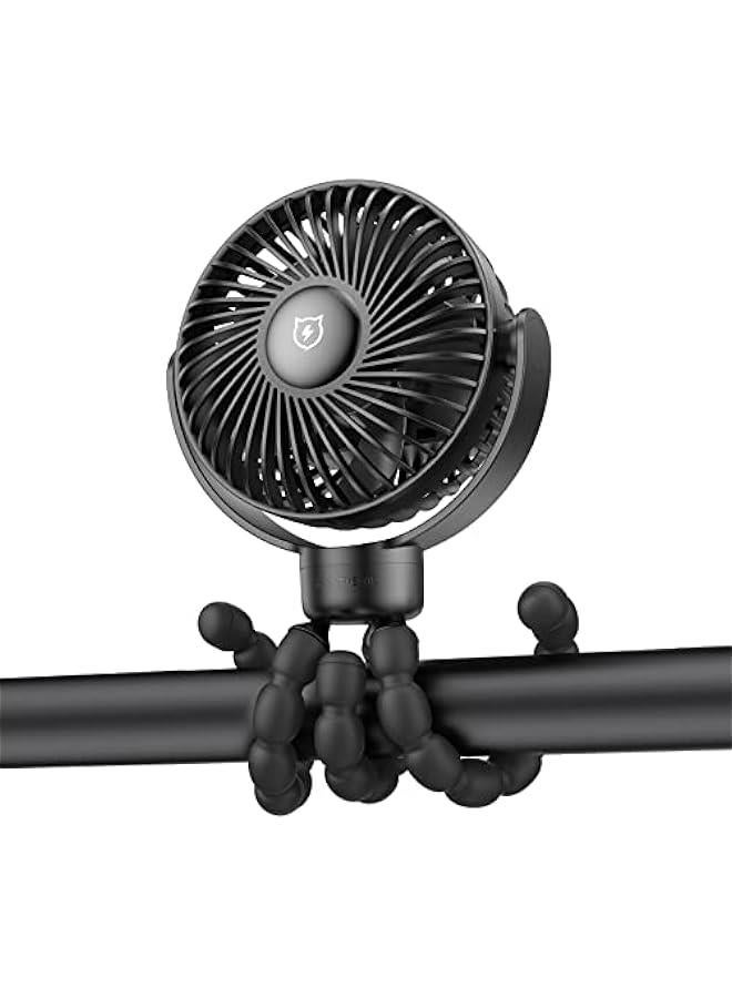 Gonice Portable Stroller Fan, 4000mAh Small Battery Operated Baby Fan, 4 Speeds Car Seat Fan with Flexible Tripod, Dual 360° Rotatable, for Peloton Bike, Crib, Treadmill, Travel (Black) - Image 1