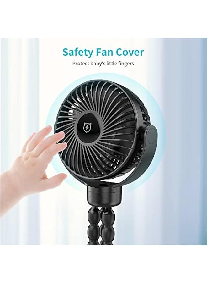 Gonice Portable Stroller Fan, 4000mAh Small Battery Operated Baby Fan, 4 Speeds Car Seat Fan with Flexible Tripod, Dual 360° Rotatable, for Peloton Bike, Crib, Treadmill, Travel (Black) - Image 5