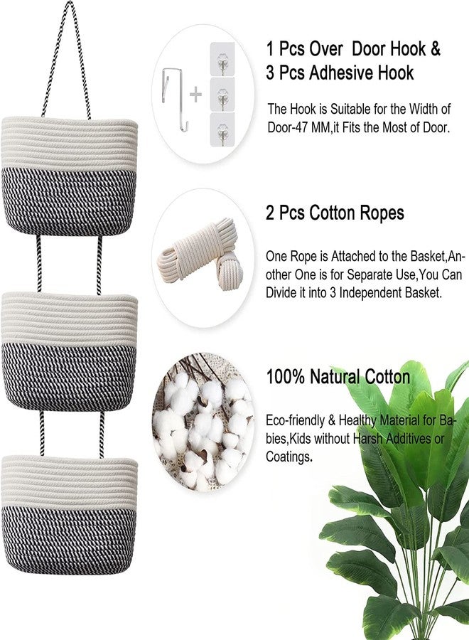 Gleckn Small Basket Cotton Rope Basket With Cat Ears Little Storage Baskets For Organizing Bins Organizer Wicker Nursery Room For Kids Baby Dog Toy Drawer Gifts 9.5"X8.5"X4" (White+Navy, 3-Tier) - Image 2