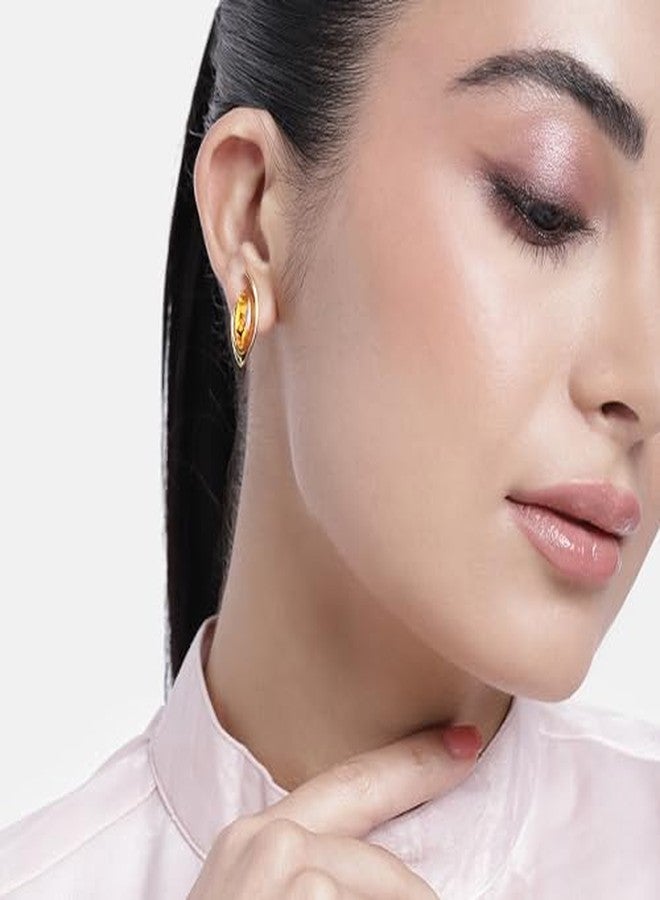 استيل أقراط إستيل الكلاسيكية المطلية بالذهب والمزينة بكريستالات برتقالية، مناسبة للفتيات والسيدات - 8262-ER ER - Image 3