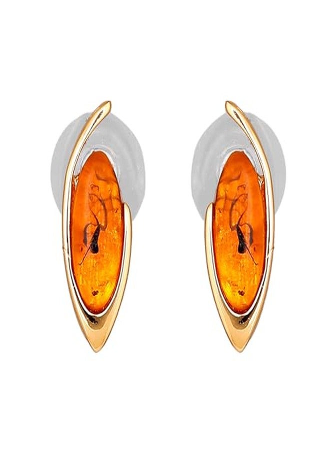 استيل أقراط إستيل الكلاسيكية المطلية بالذهب والمزينة بكريستالات برتقالية، مناسبة للفتيات والسيدات - 8262-ER ER - Image 5