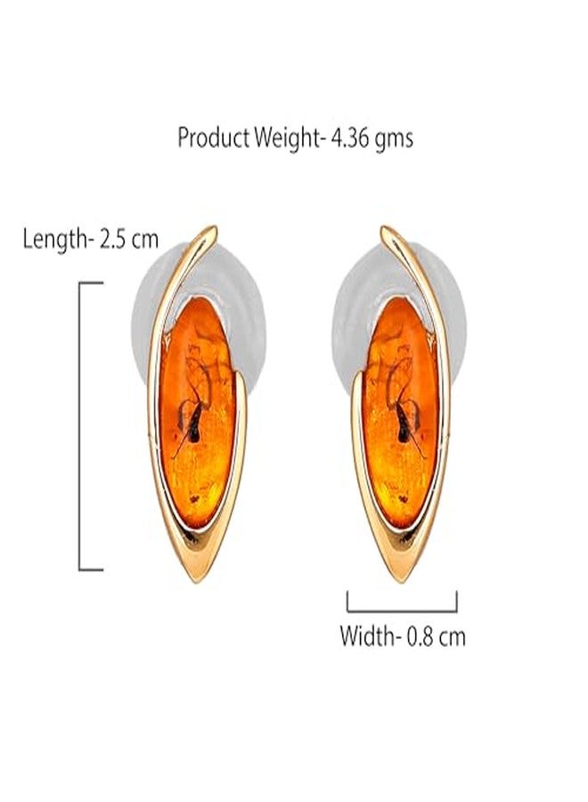 استيل أقراط إستيل الكلاسيكية المطلية بالذهب والمزينة بكريستالات برتقالية، مناسبة للفتيات والسيدات - 8262-ER ER - Image 4