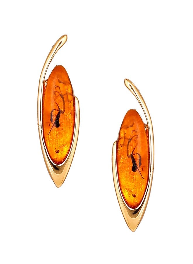 استيل أقراط إستيل الكلاسيكية المطلية بالذهب والمزينة بكريستالات برتقالية، مناسبة للفتيات والسيدات - 8262-ER ER - Image 2