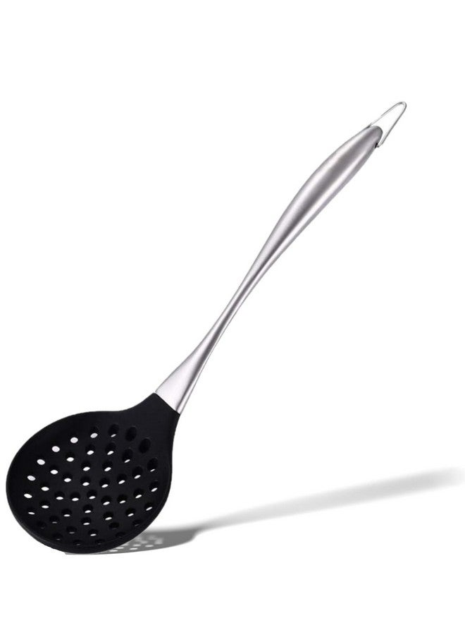 Ramkuwar Silicone Wok Skimmer Baking and Mixing Spatula Premium Slotted Spoon Scoop Strainer Colander BPA Free with Stainless Steel Handle for Non Stick Cookware - Image 1