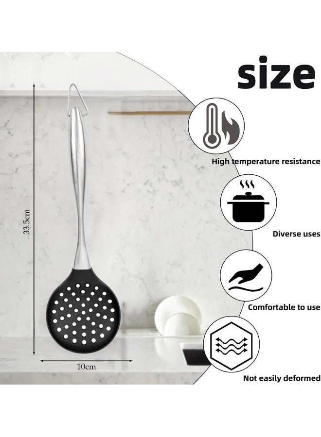 Ramkuwar Silicone Wok Skimmer Baking and Mixing Spatula Premium Slotted Spoon Scoop Strainer Colander BPA Free with Stainless Steel Handle for Non Stick Cookware - Image 2