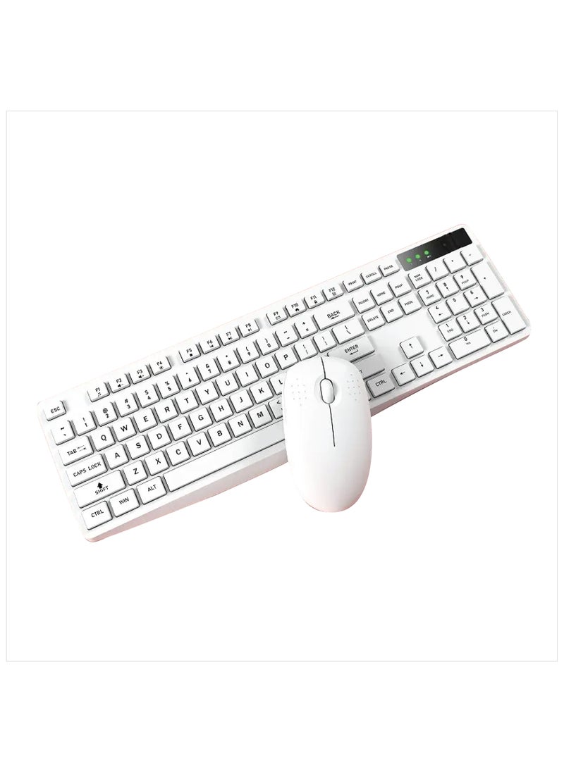 T I G O - Universal Silent Wireless Keyboard & Mouse Combo, English & Arabic Ergonomic 2.4GHz USB-Receiver Plug n Play Wireless Mouse 12 FN Keys PC/Laptop White - Image 1